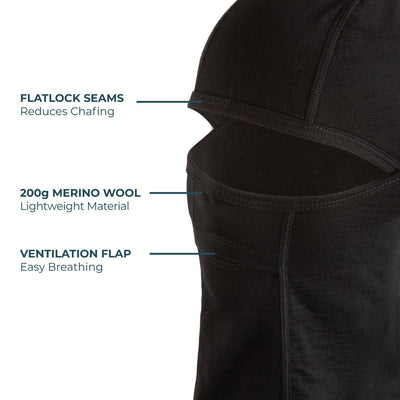black merino wool 200 balaclava face mask features